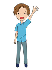 手を挙げている笑顔の男の子の全身イラスト