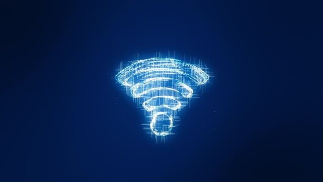Motion graphic of Blue particle WIFI logo with futuristic technology circle rotation and levitation dot on abstract background