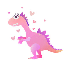 Cute pink funny Dinosaur girl. Vector EPS 10.