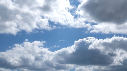 Frame of Beautiful blue sky with clouds background. Sky clouds. Air and fluffy clouds in the blue sky on a sunny day, background texture. Copy space. The concept of hope.