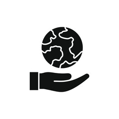 World on hand icon flat style isolated on white background. Vector illustration