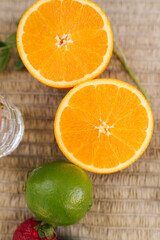 Close up of sliced orange on the table outdoors