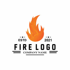 red smoldering fire icon vector logo, classic retro design