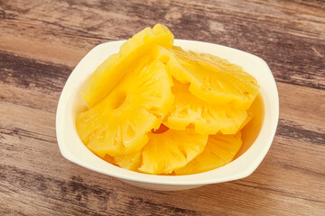 Marinated pineapple rings in the bowl