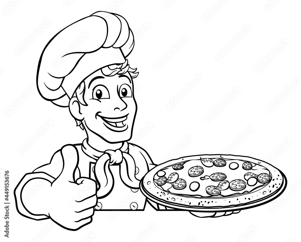 Canvas Prints Pizza Chef Cartoon