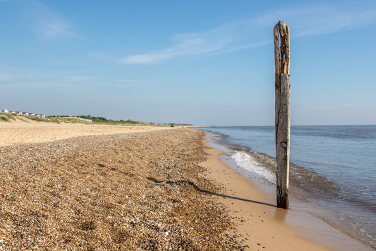 Norfolk Coastline. Coastal Landscape Image Of Sea And Beach At Caister East Anglia UK.