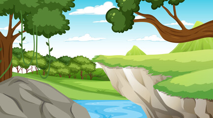 Nature scene with stream flowing through the cliff