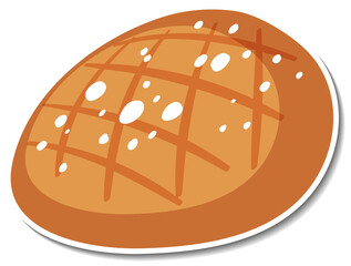 Rye round bread sticker on white background