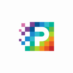 P pixel letter logo abstract - obrazy, fototapety, plakaty