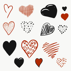 hearts in different styles in black and red colors