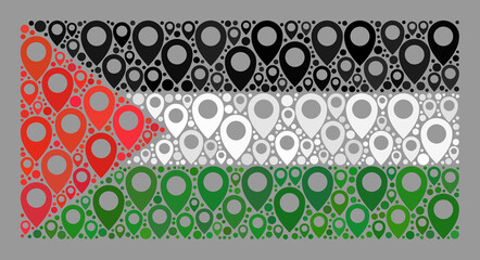 Mosaic guide Palestine flag designed of site items. Vector collage rectangle Palestine flag designed for geographic posters. Palestine flag collage is created of scattered base pictograms.
