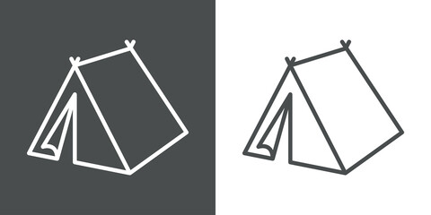 Camping club. Icono plano tienda de acampada en perspectiva con lineas en fondo gris	y fondo blanco