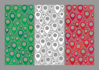Mosaic targeting Italy Flag constructed with placement items. Vector collage rectangular Italy Flag constructed for targeting purposes. Italy Flag collage is made with scattered map marker items.