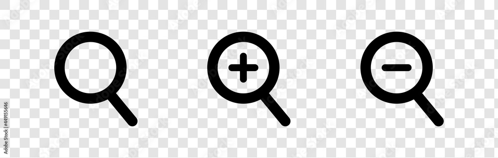 Poster search line and zoom in icons. magnifying glass with plus and minus icon for mobile and web isolated