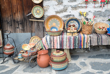 Traditional bulgarian pottery ceramics in souvenir shop