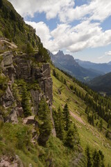 Fototapeta na wymiar Hiking and trekking in the stunning scenery around the Italian Dolomite Mountains and in South Tyrol in Northern Italy