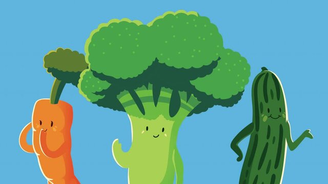 broccoli with carrot and cucumber characters