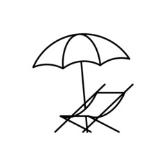 Lounge chair with sun umbrella linear icon