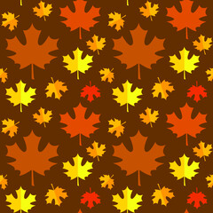 Autumn background, maple leaves on brown, texture for design, seamless pattern, vector illustration