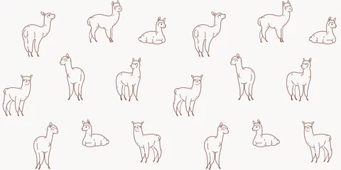 Foto auf Alu-Dibond Simple seamless trendy pattern with alpaca. Contour design vector print. © Lili Kudrili