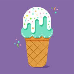 beautiful ice cream in a waffle cone with sprinkles
