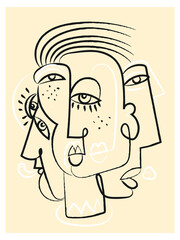 Line art decorative abstract portrait character drawing,sketch,line, vector illustration.