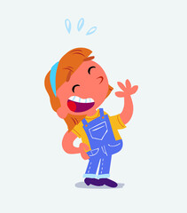cartoon character of little girl on jeans laughing happily.