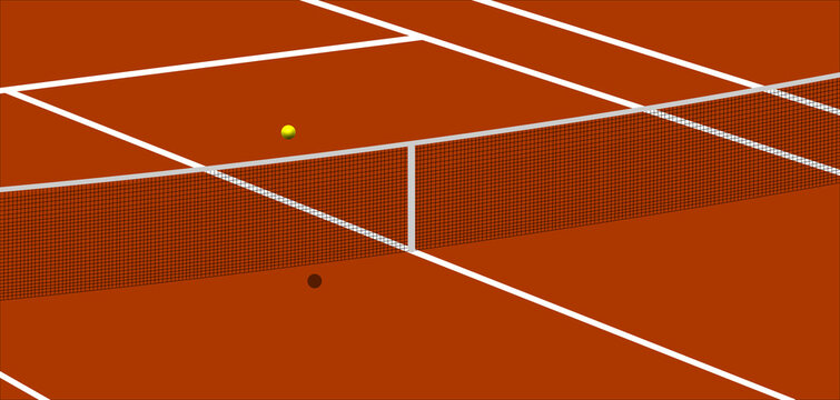 terrain ou court de tennis avec une balle jaune passant sur le filet
