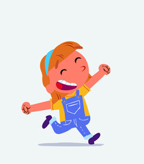 cartoon character of little girl on jeans running very euphoric.
