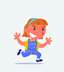 cartoon character of little girl on jeans running very pleased.