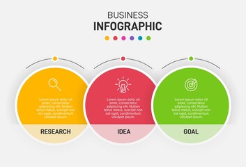 Concept of arrow business model with 3 successive steps. Three colorful graphic elements. Timeline design for brochure, presentation. Infographic design layout.