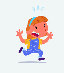 cartoon character of little girl on jeans runs away in terror.