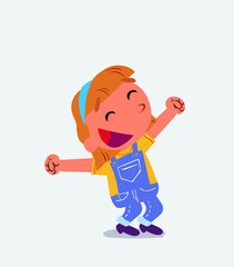 Euphoric cartoon character of little girl on jeans.