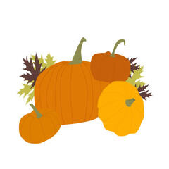 The banner of the autumn harvest festival. Surrounded by seasonal pumpkins for a pleasant stay.Ideal for postcards, posters. Hand-drawn