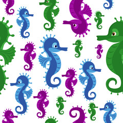 Seamless background with seahorses. Vector background on the theme of marine life.