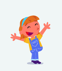 cartoon character of little girl on jeans celebrating something with joy.