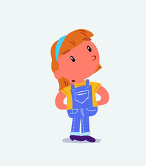 cartoon character of little girl on jeans doubting.