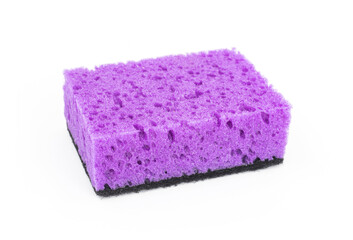 Purple sponge close-up, isolated on a white background, kitchen cleaning concept
