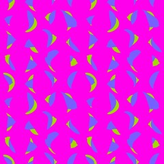 Abstract pink, blue seamless pattern. Geometric shapes, plastic shapes, spots, lines. Bright colored shapes. Pattern for fabric, textile, clothing, paper, packaging.