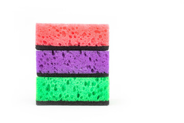Set of sponges isolated on a white background, kitchen cleaning concept photo