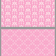 Abstract background patterns with floral elements. Vector set. Colors used: pink, white. Seamless pattern, texture