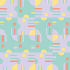 Modern vector abstract  geometric background with circles, rectangles and squares  in retro scandinavian style. Pastel colored simple shapes graphic seamless pattern. Abstract mosaic artwork.