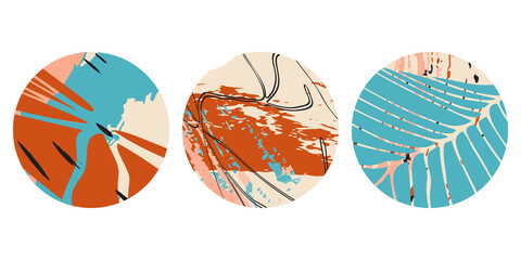 Vector set of highlight icon cover buttons. Colorful feminine circle shapes with organic abstract drawings. Blog, website, social media account templates for buttons.