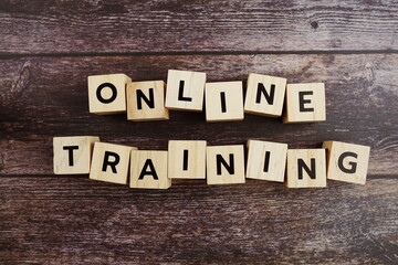 Fototapeta premium Online Training word alphabet letters on wooden background