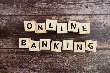 Fototapeta premium Online Banking word alphabet letters on wooden background