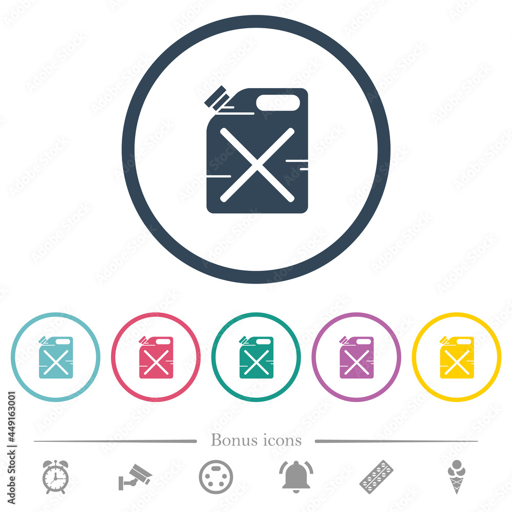 Poster gas can solid flat color icons in round outlines