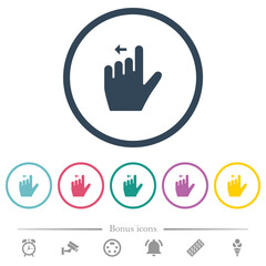Left handed move left gesture flat color icons in round outlines