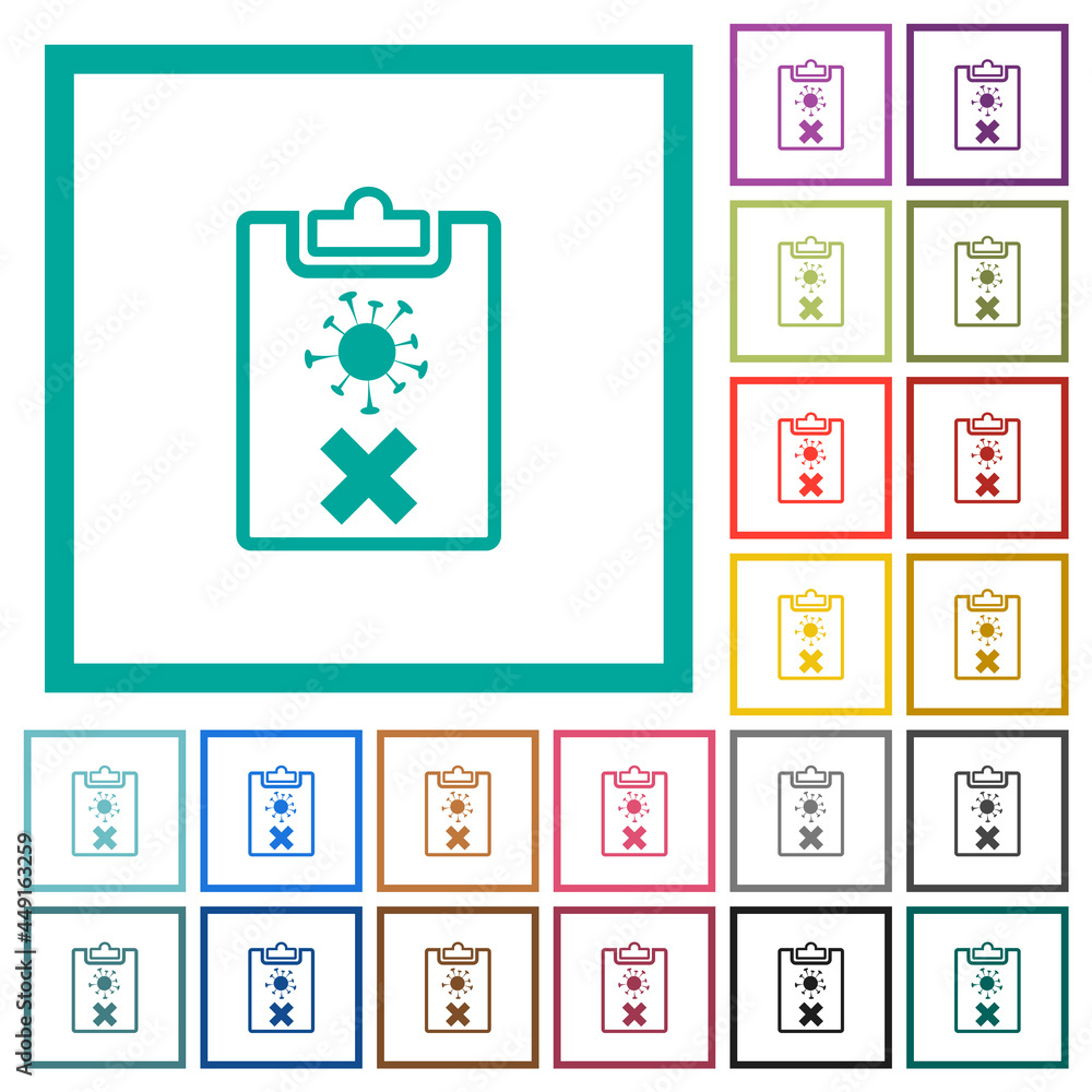 Poster covid test failed flat color icons with quadrant frames