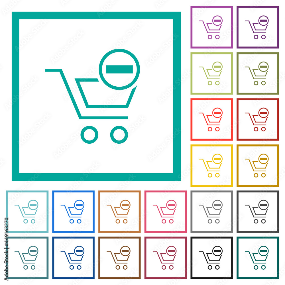 Poster remove cart item flat color icons with quadrant frames