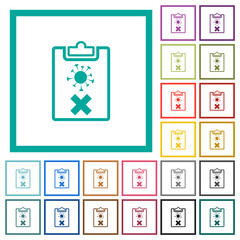 Covid test failed flat color icons with quadrant frames